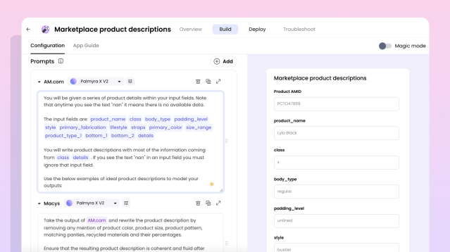 Marketplace product descriptions agent built with no-code tools in AI Studio